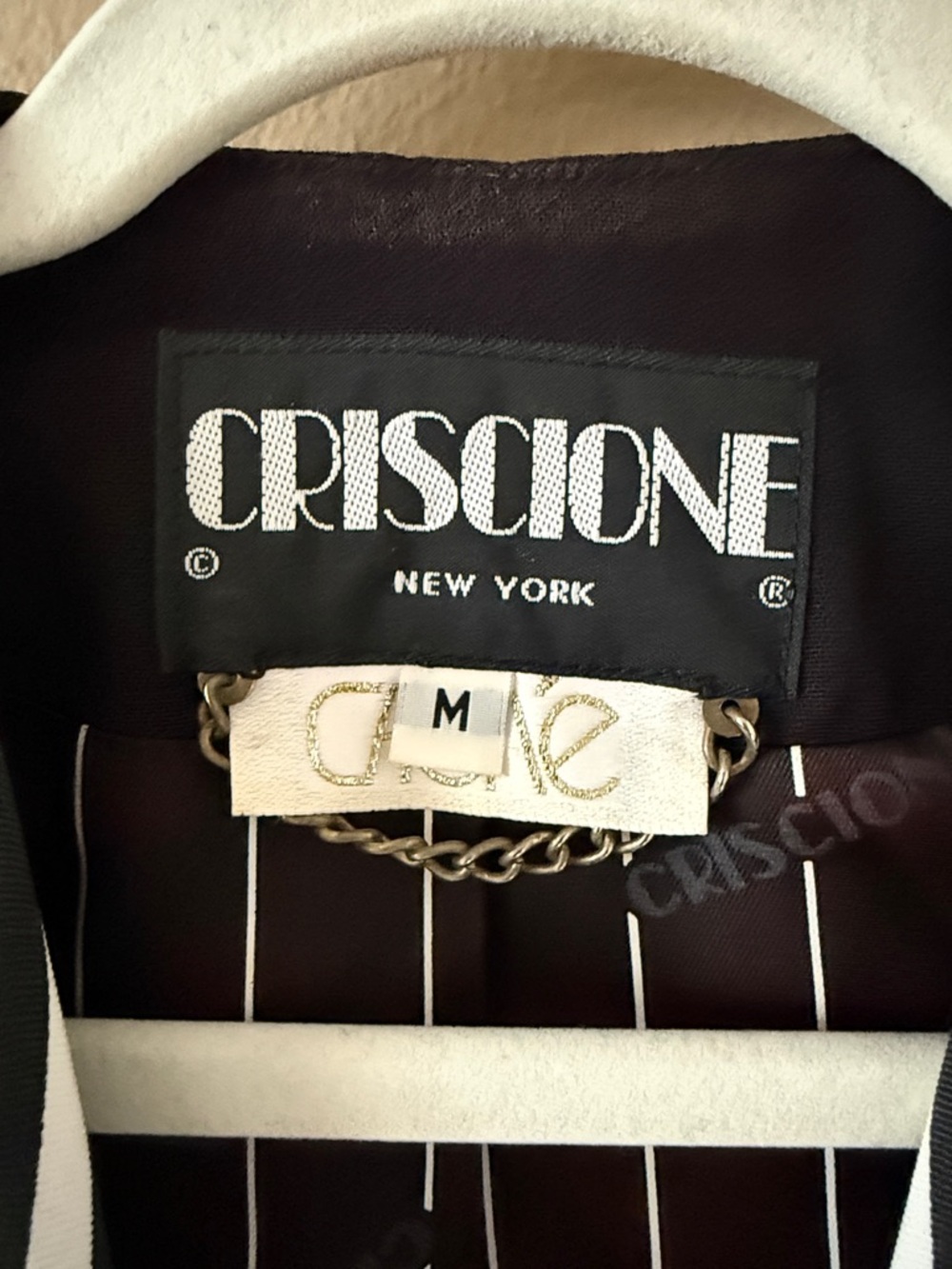 Criscione Vintage Cache 80s 90s Black Blazer Striped Contrast Lapel Rhinestone M - Picture 4 of 17